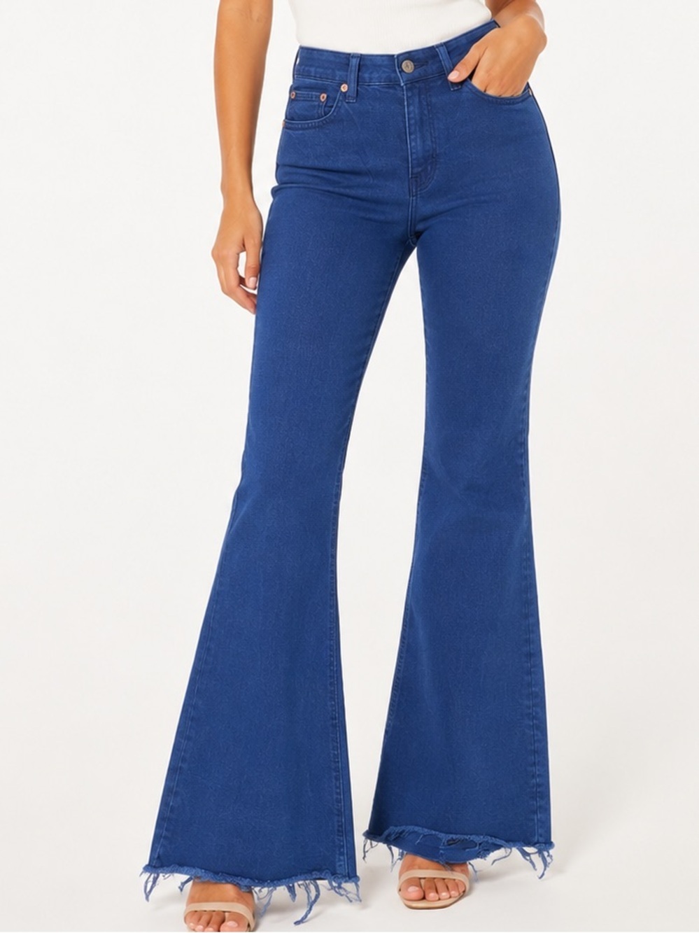 ZARA Women’s Cobalt Blue Flare Jeans Size 10 Raw Hem High Rise Pants